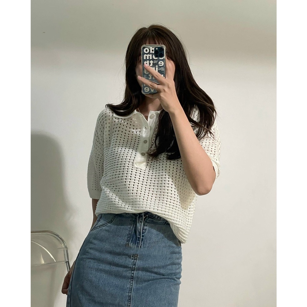 Áo len montoghi cộc tay lưới dệt basic mùa hè Ulzzang (hàng QC) - Ảnh thật