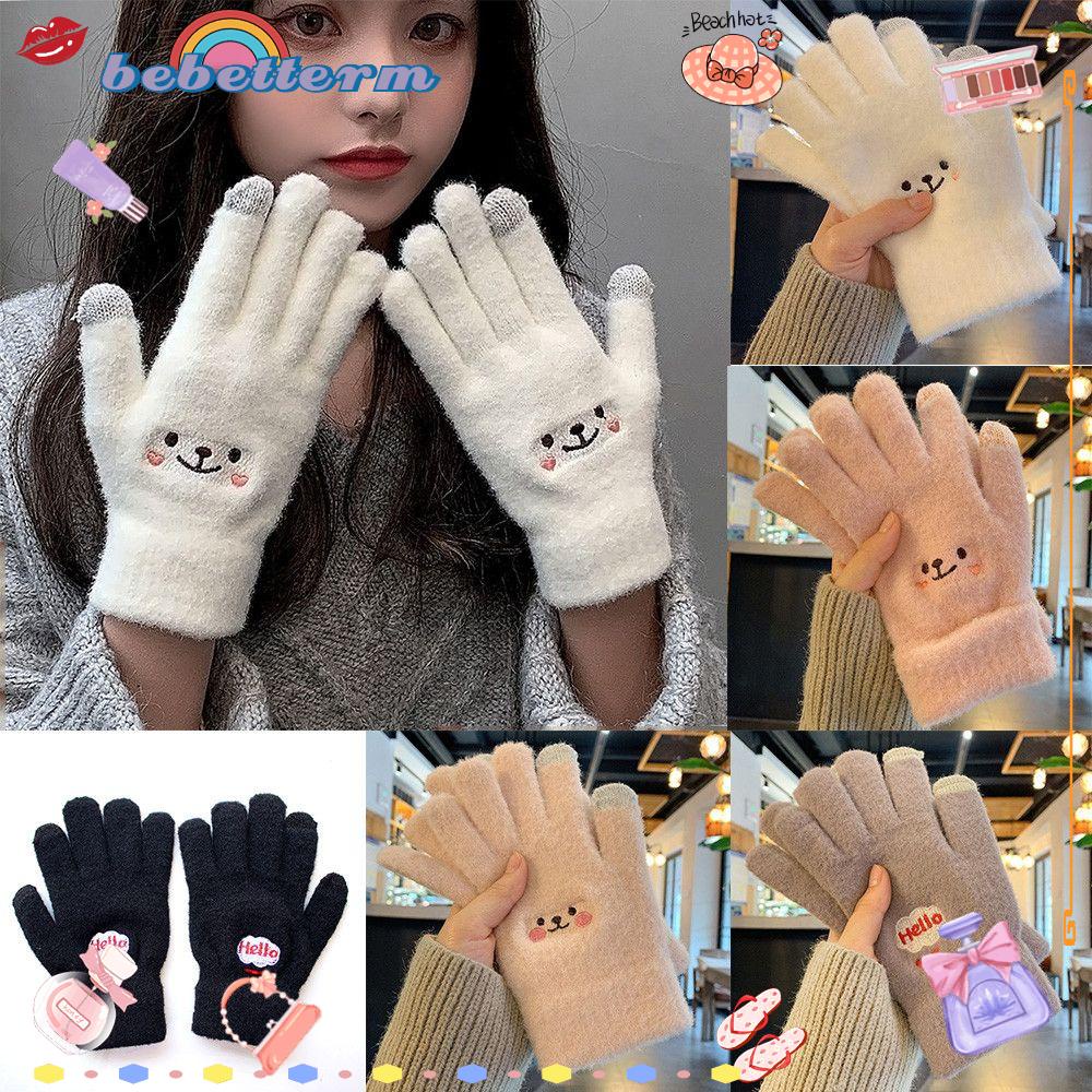 Bebetterm 1 Pair Cute Women's Gloves Cashmere Winter Warm Knitted Thicken Touch Screen Outdoor Accessories