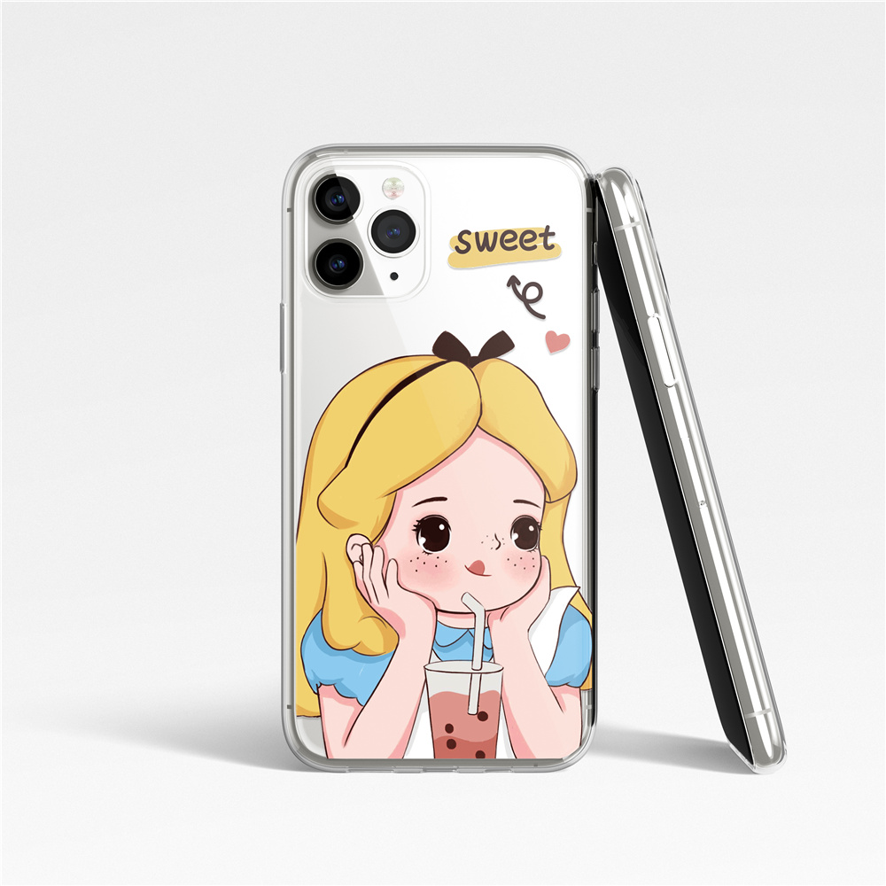 Ốp điện thoại TPU in hình vẽ công chúa uống trà sữa cho Samsung Galaxy Note 20+/20 Ultra/20/9/8/10Lite/10+/10/5/4/3