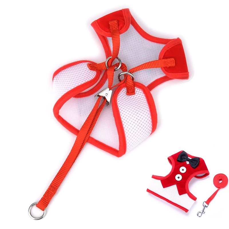 Bộ Áo Vest Thắt Nơ Bằng Nylon Thoáng Khí Kèm Dây Dắt Dành Cho Cún Cưng