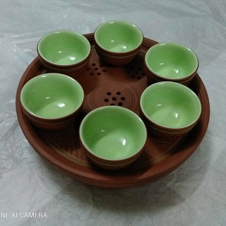 Bộ 6 tách trà gốm tử sa có khay 2 lớp