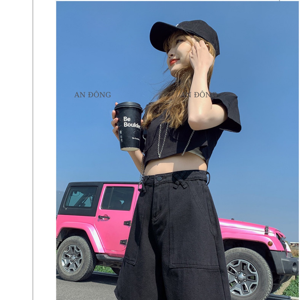 Quần sọt nữ, quần lửng ULZZANG ống rộng dây đai chéo