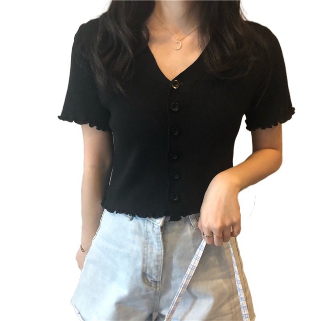 Áo Croptop dệt kim tay ngắn  Áo croptop nữ