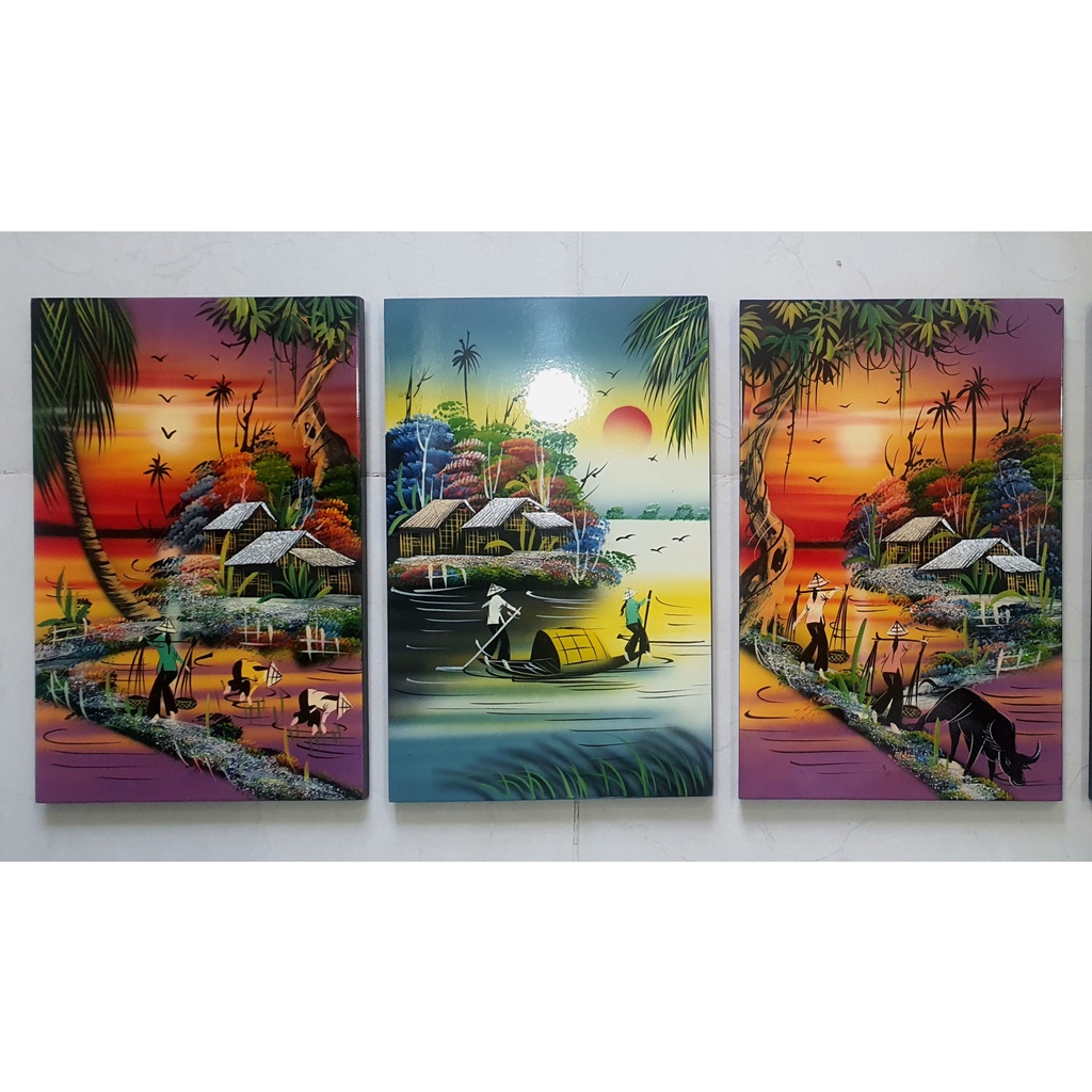 Tranh sơn mài trắng đen - phong cảnh Việt Nam