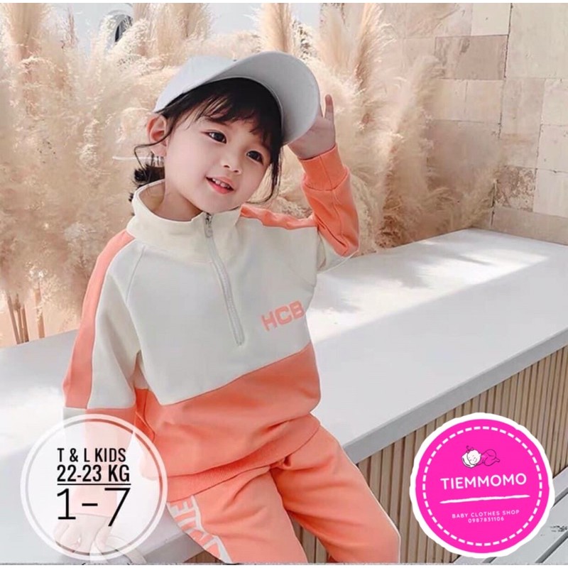 Tiemmomo_ Bộ nỉ da cá thể thao bé gái cực chất