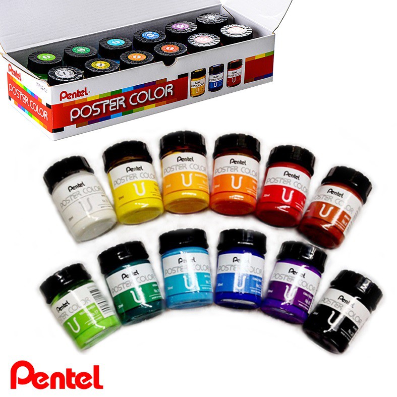 BỘ MÀU VẼ POSTER PENTEL 12 MÀU (LỌ THỦY TINH, 30ML)