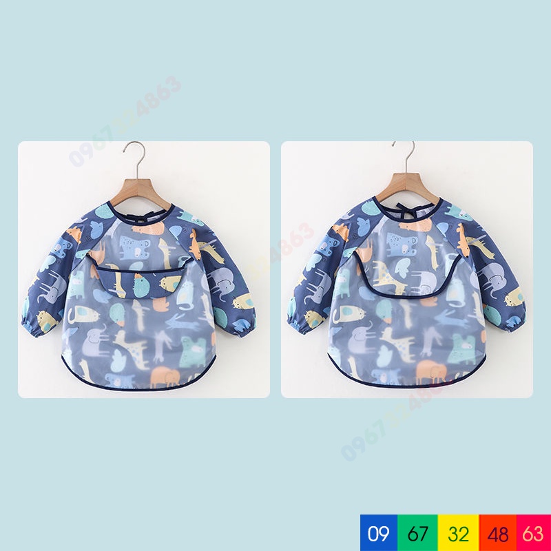 Áo yếm ăn dặm XUẤT NHẬT DÀI TAY CÓ MÁNG chống thấm cho bé