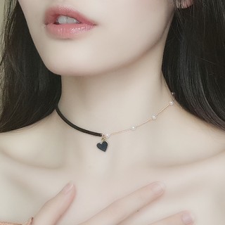Vòng cổ choker nữ mặt trái tim đính ngọc trai thời trang