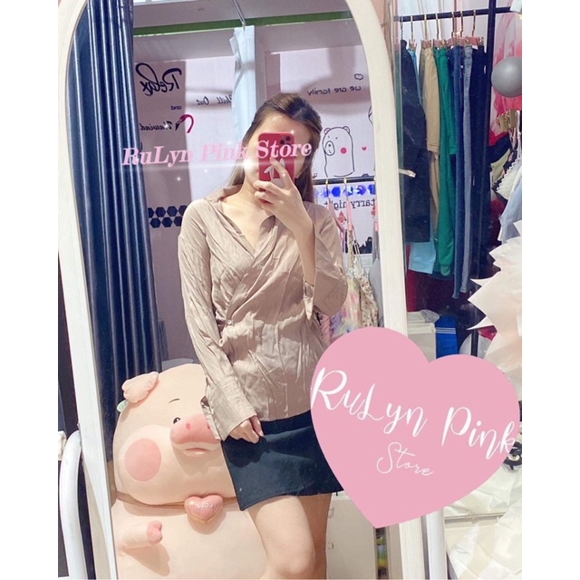 Áo tay dài cổ sơmi- màu basic nút chéo tôn dáng