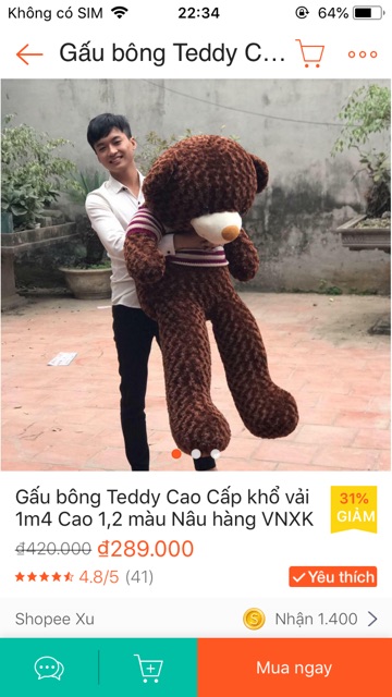 Gấu Teddy khổ vải 1m4 Size thật 1m2 hàng VNXK