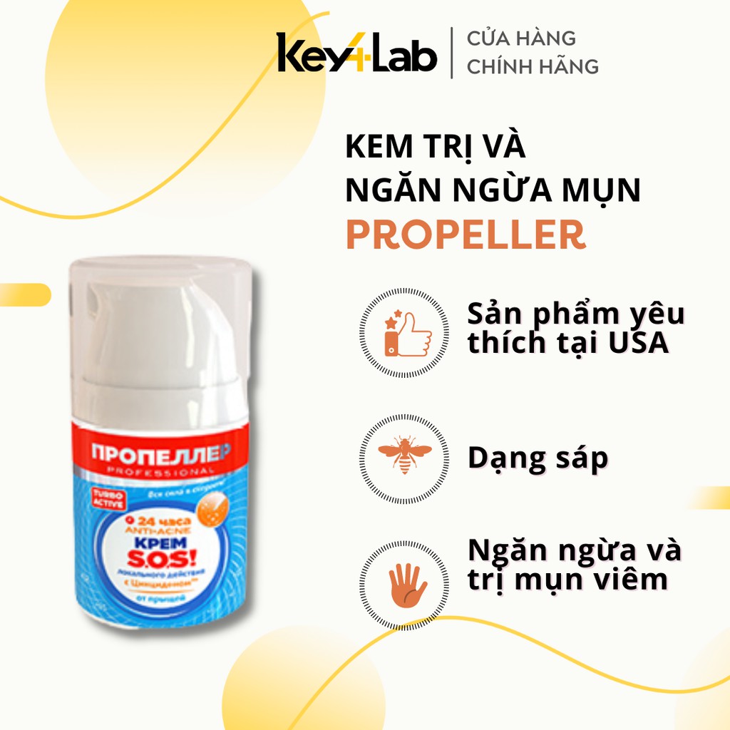 Kem hỗ trợ loại bỏ và ngăn ngừa mụn viêm anti-acne sos 24h Propeller 50ml Key4 Lab