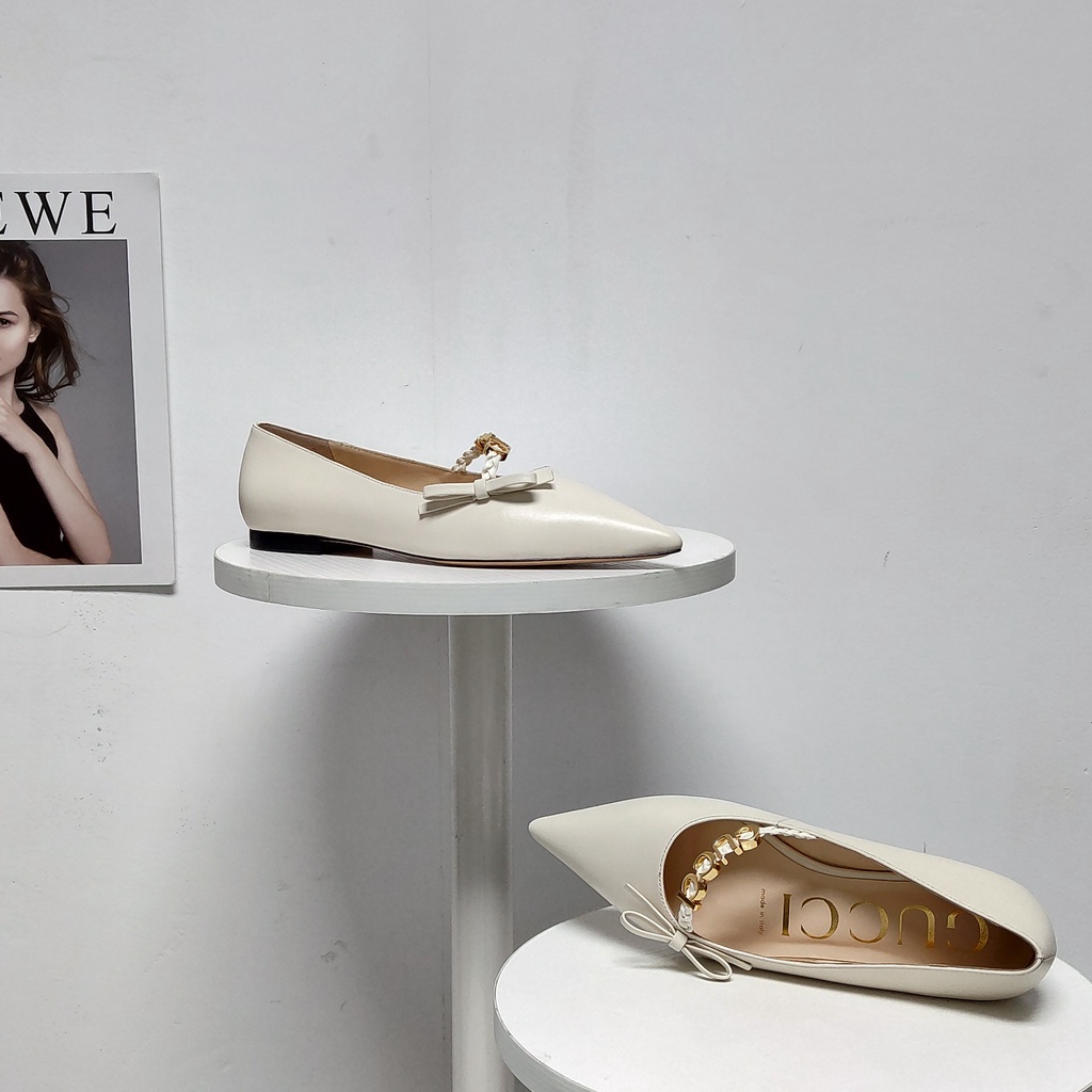 Giày đế bằng nữ da thật thời trang cao cấp Gucci GG GC phong cách thanh lịch, thời thượng