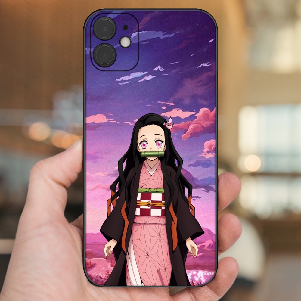 Ốp lưng iPhone 11 dẻo đen cạnh vuông in hình Nezuko Kimetsu no Yaiba