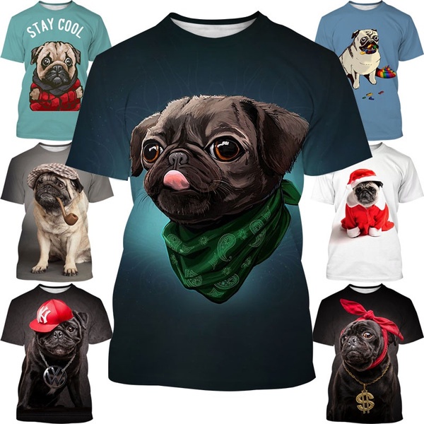 Mới Áo Thun Nam Ngắn Tay In Hình Chó Pug 3D