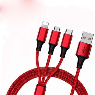 Dây/ cáp sạc điện thoại đa năng 3 đầu TYPE C-LIGHTNING-MICRO USB