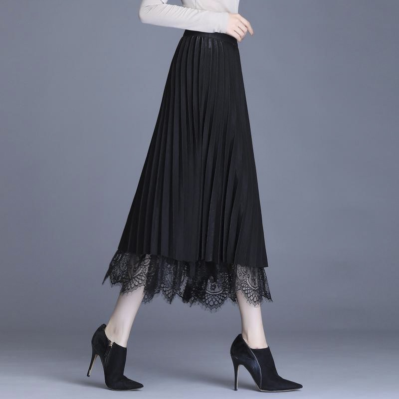 Chân Váy Xếp Ly Dáng Dài Phối Ren | BigBuy360 - bigbuy360.vn