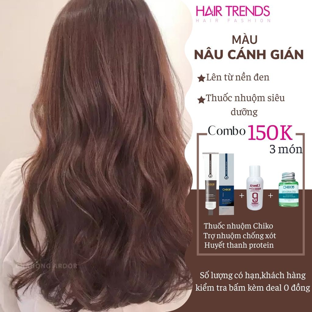 Thuốc nhuộm tóc màu NÂU CÁNH GIÁN  tặng kèm trợ dưỡng oxy 100ml màu nhuộm Chiko-hairtrends shop (CCK6.61)