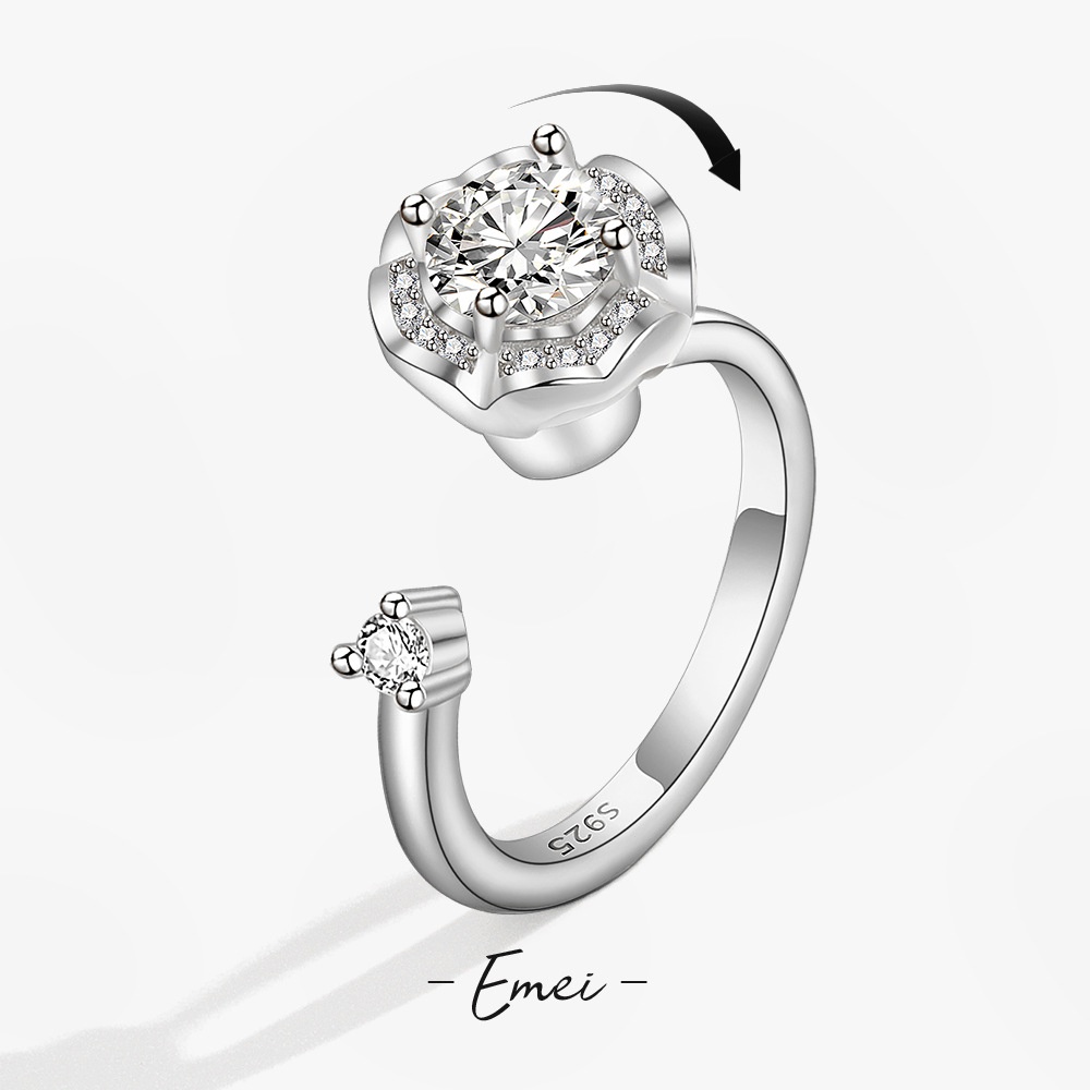 Nhẫn Hở Hình Hoa Hướng Dương Nhỏ Dạng Xoay Đính Đá Zircon Đơn Giản Thời Trang