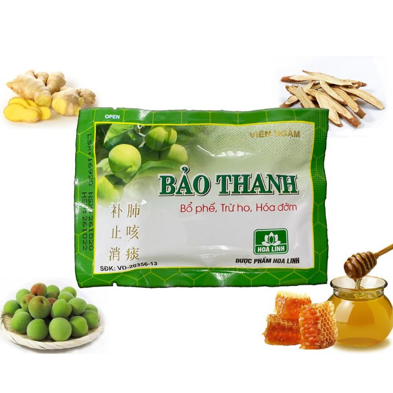 Viên ngậm Bảo Thanh Ico Candy ashwagandha nhập khẩu, xuyên tâm liên, tinh dầu gừng hỗ trợ bổ phế, giảm ho, vỉ 5 viên