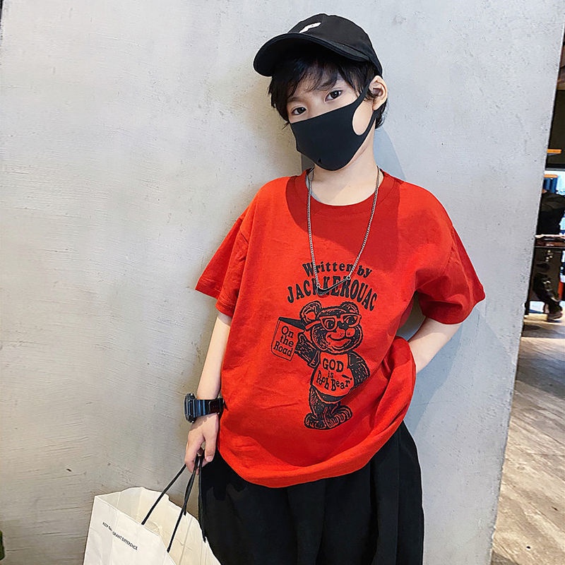 Áo Thun Tay Ngắn Màu Đỏ Bằng Cotton Dành Cho Bé Trai