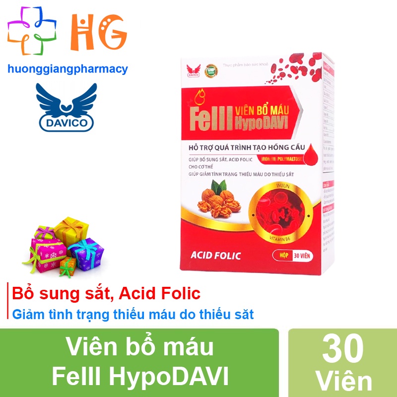 Viên bổ máu FeIII Hypodavi Viên sắt cho bà bầu Bổ sung sắt Acid folic Tạo máu Phòng tránh Thiếu máu do Thiếu sắt