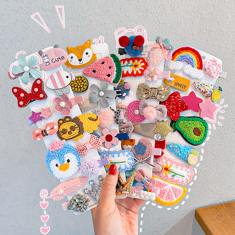 10Pcs/Set Cartoon Kids Hair Clip Set Animal Fruit Bowknot Hair Clips Korean Hair Tie Girls Hair Accessories