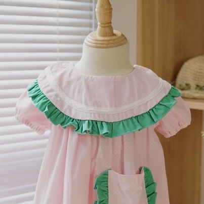 Đầm dưa hấu cho bé gái TRASUAOI DDHH từ 11-17kg màu hồng nhạt