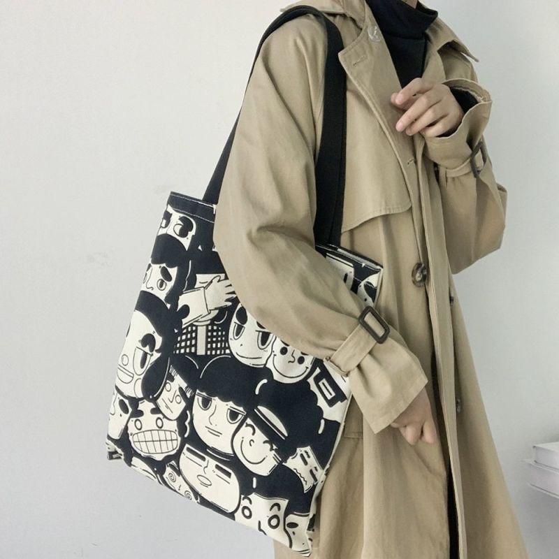 Túi Đeo Chéo Vải Canvas Có Khóa Kéo Phong Cách Harajuku Nhật Bản 2023 Cho Nữ