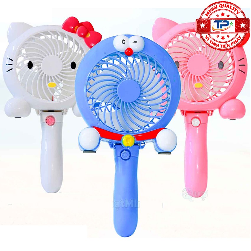 Quạt sạc tích điện mini cầm tay hình Hello Kitty thiết kế cute xinh xắn dễ thương gió mạnh chạy êm, gấp gọn để bàn