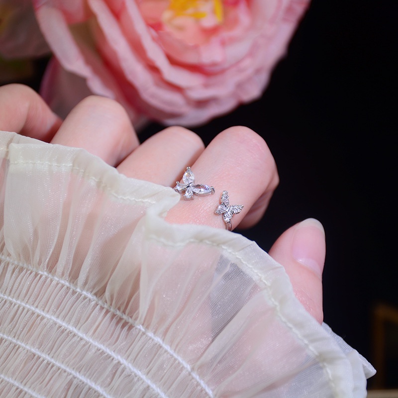 Bộ Nhẫn Mở Hình Bướm Đính Đá Zircon Thời Trang Cho Nữ
