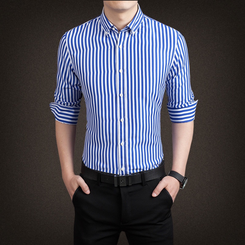 Áo Sơ Mi Nam Kẻ Sọc Lịch Lãm, Sang Trọng, Vải Xuất Mát Mịn Không Nhăn Không Bai Xù  VNICESTORE