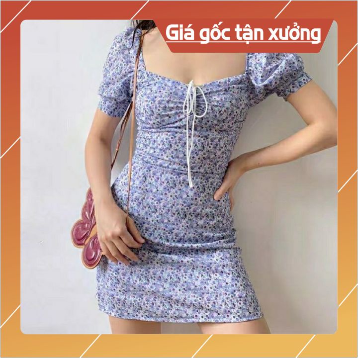 Váy đầm hoa nhí ❤️ẢNH THẬT, MẪU ĐỘC QUYỀN❤️Cổ vuông, váy body eo thon quyến rũ