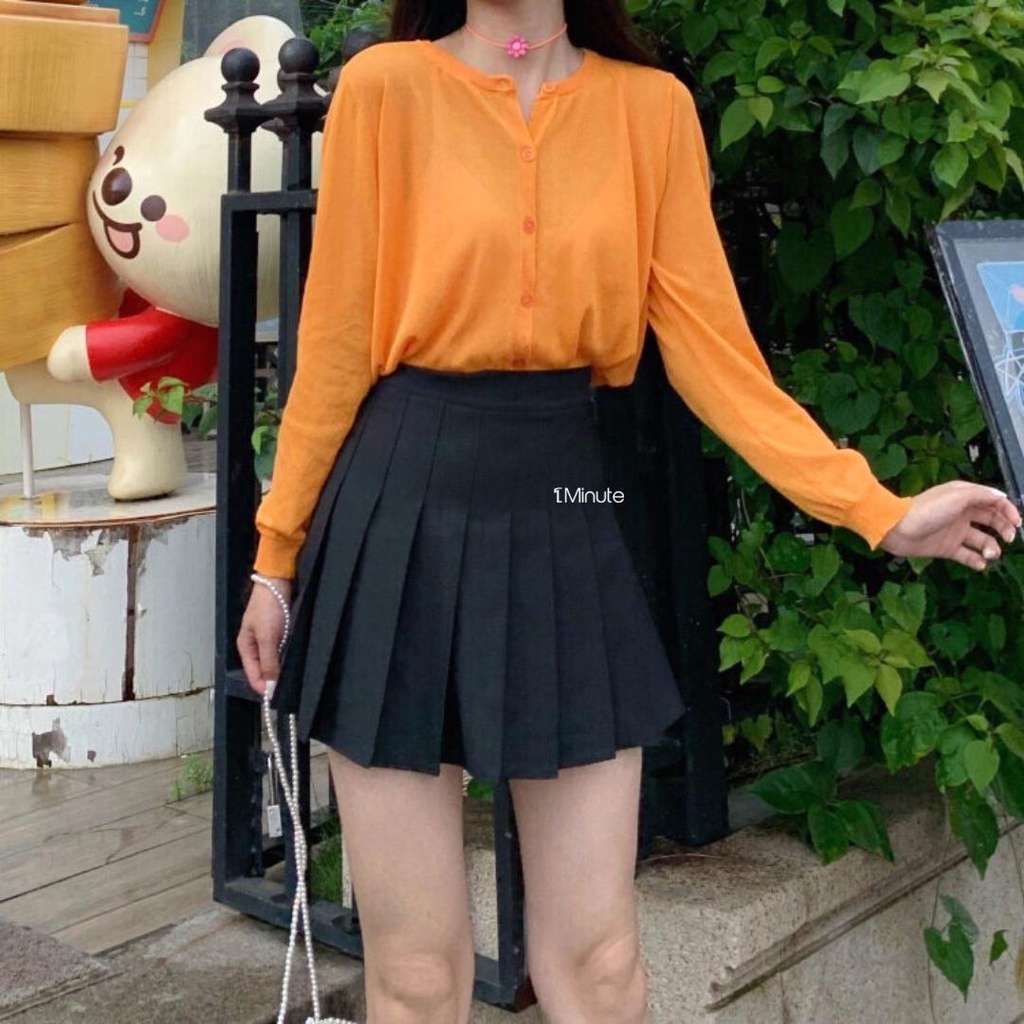 Chân váy xếp ly 1Minute dáng chữ a bigsize lưng cao phong cách tennis xòe kiểu xếp li ngắn thời trang