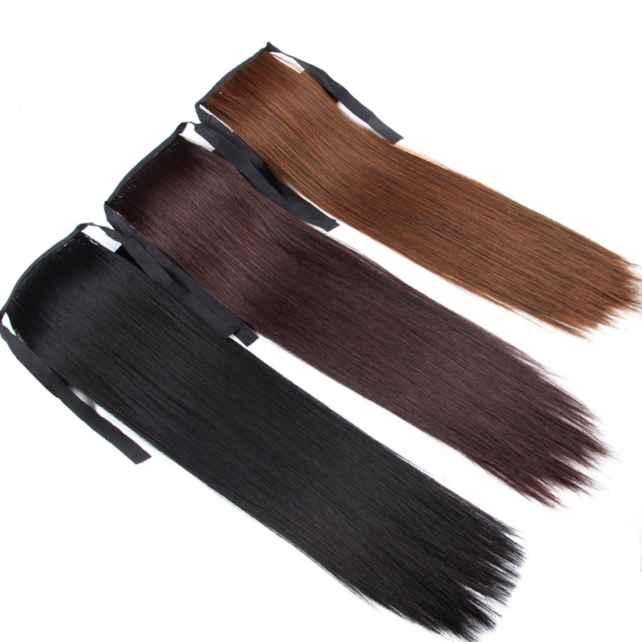 Tóc Giả Đuôi Ngựa Thẳng Dài Uốn Xoăn Màu Đen/Nâu