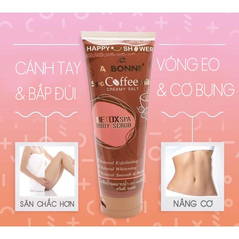 Muối Tắm Cà Phê Tẩy Tế Bào Chết A Bonne Spa Coffee Milk Salt - Shower Formula, Muối Tắm Cafe Thái Lan - Dạng Tuýp 350gr