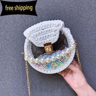 Elegant style same woven bag transparent shoulder small bag handmade woven messenger bag wool DIY material bag WOMEN'S bag