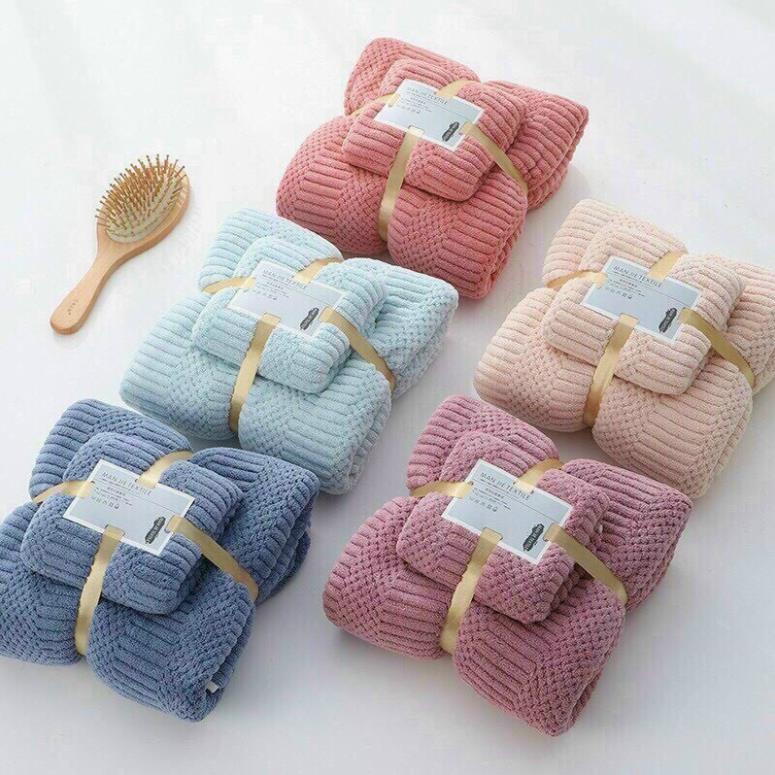 Set 2 Khăn Tắm Lông Cừu Cao Cấp Xuất Hàn Siêu Thấm Hút, Mềm Mịn