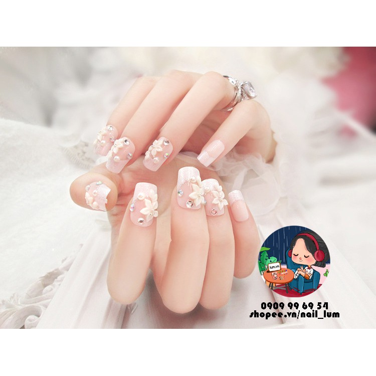 Móng Giả - Nail 3D Dài - Đính Đá [Sẵn Keo - Đóng Hộp 24 Mẫu Đủ Size]