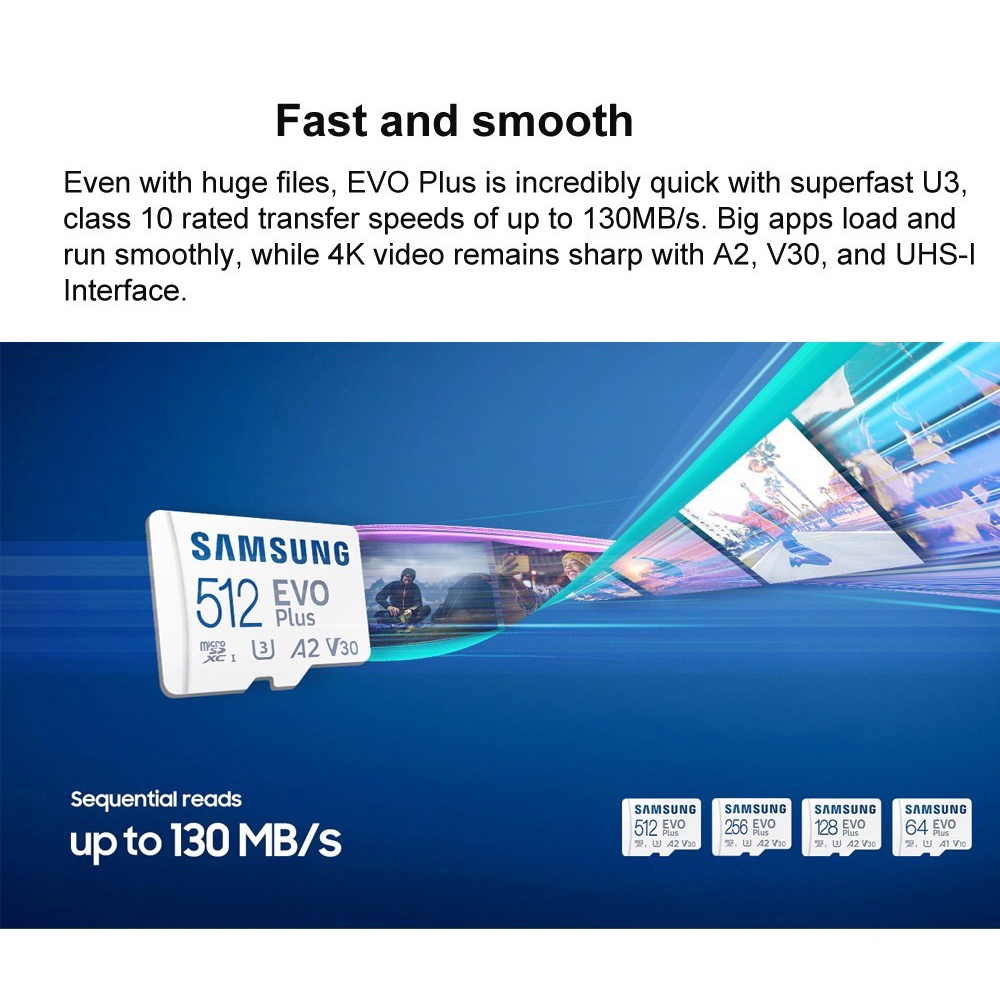 Thẻ nhớ MicroSD Samsung Evo Plus 128GB 256GB 512GB 130MB / s Bộ chuyển đổi thẻ nhớ Off-White V2021