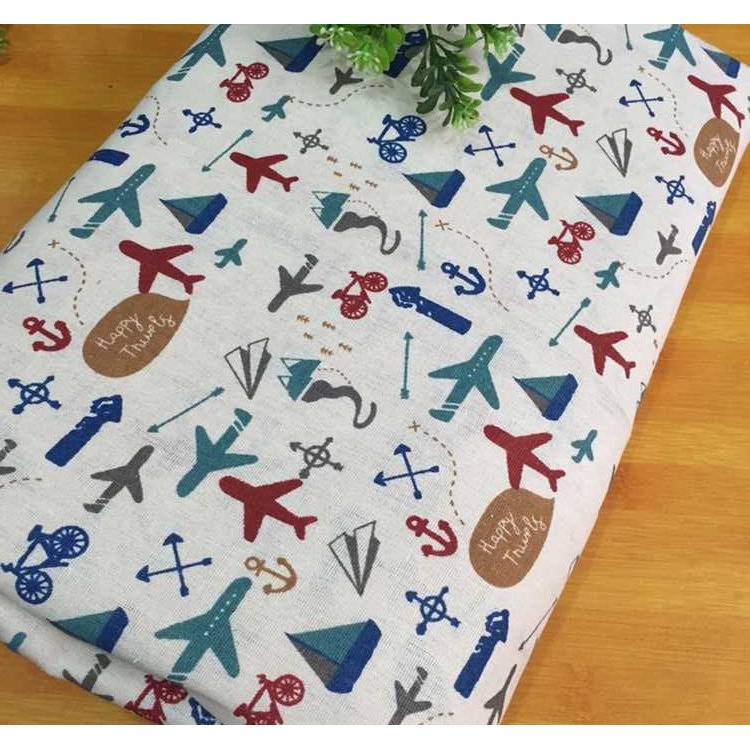 Vải linen họa tiết Máy bay V-E06