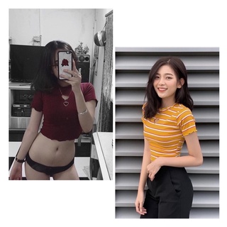 ÁO CROPTOP KHOÉT TIM CUỐN BIÊN TAY NGẮN [GEMI SHOP]