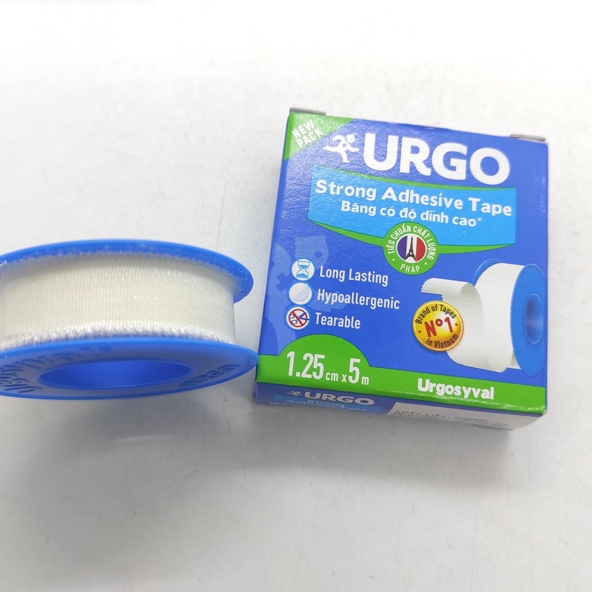 Băng keo lụa có độ dính cao Urgo syval Strong Adhessive size 1.25cm x 5m cố định băng gạc (1 cuộn)