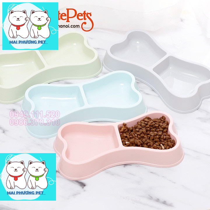 Bát Nhựa Đôi Hình khúc xương cho Chó Mèo