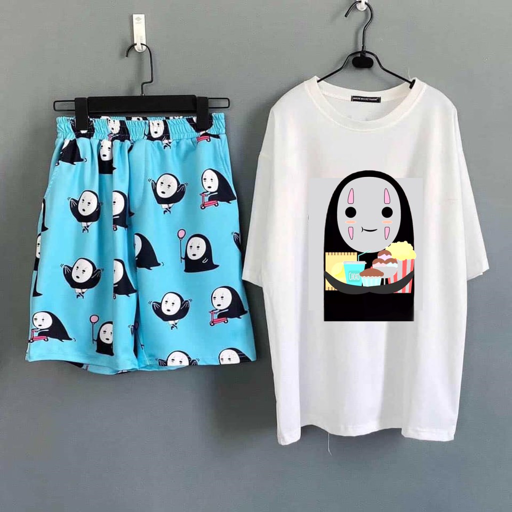 Set vô diện Spirited Away + quần shot cartoon No Face Vô diện noface unisex