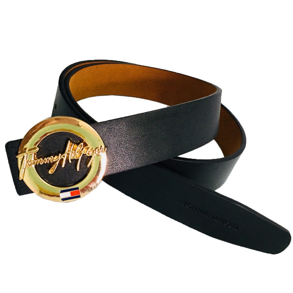 Thắt lưng nam, nữ mặt tròn trạm khắc chữ cá tính, Dây nịt da cao cấp phong cách châu âu