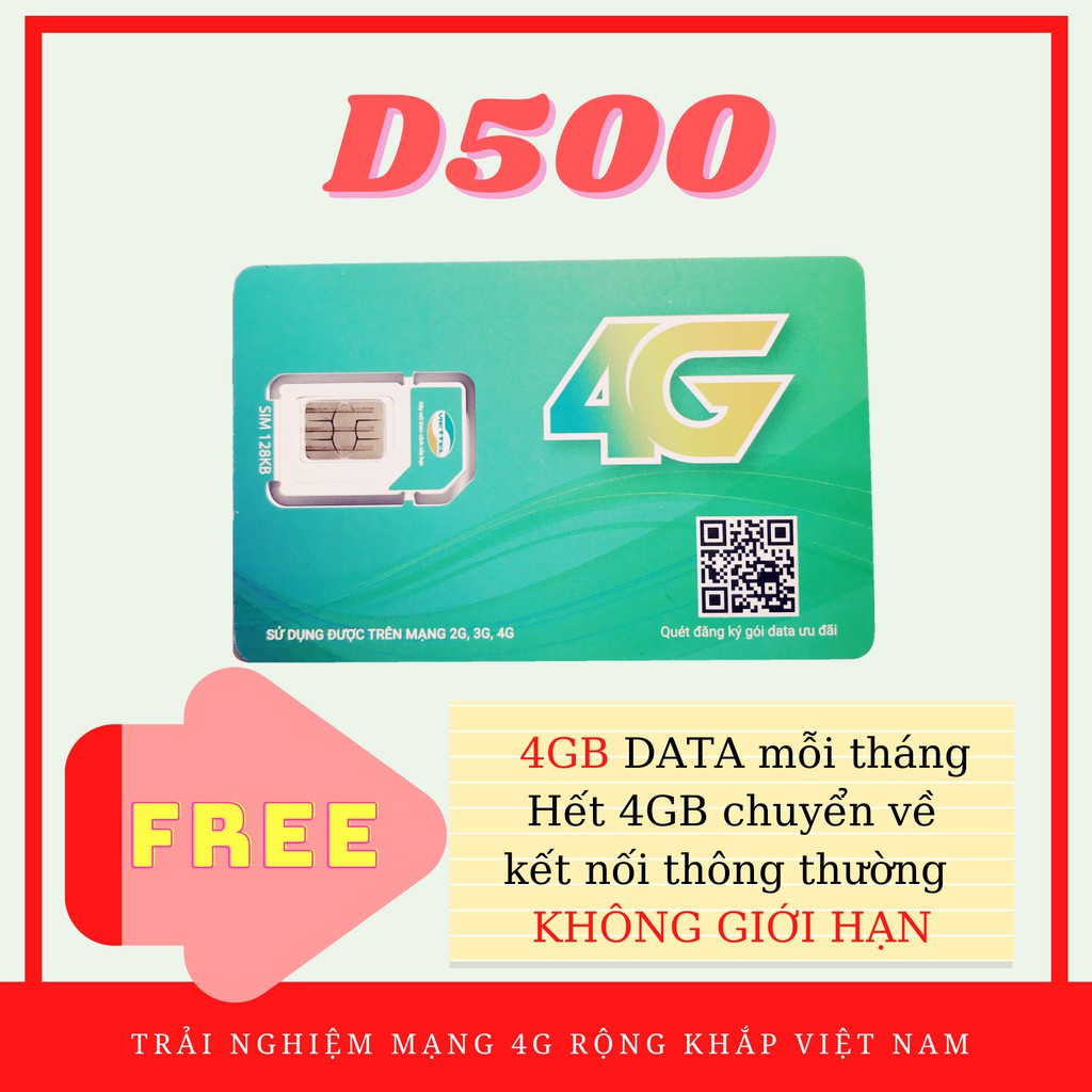 [FREESHIP]_Sim 4G Viettel D500 MIỄN PHÍ 5Gb/tháng Trọn Gói 1 Năm Không Nạp Tiền - NGHE GỌI ĐƯỢC