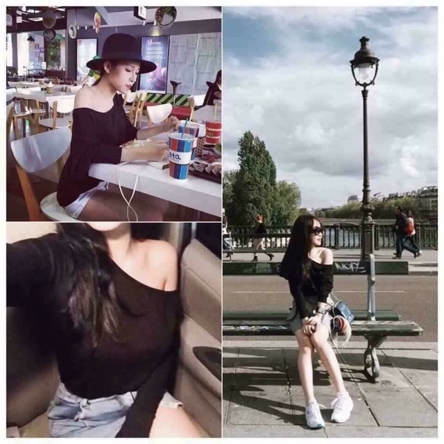 Áo thun trễ vai xỏ ngón