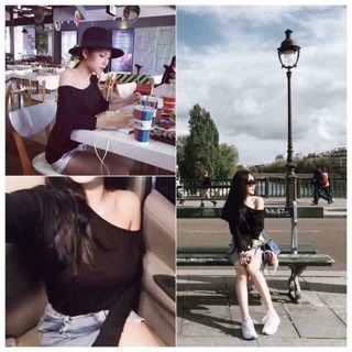 Áo thun trễ vai xỏ ngón
