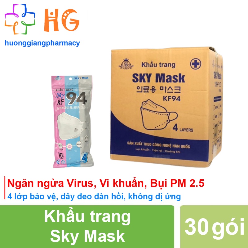 Khẩu trang 4D KF94 Mua 2 giảm 40K Chống bụi mịn và kháng khuẩn Gói 10 cái Thùng 30 gói