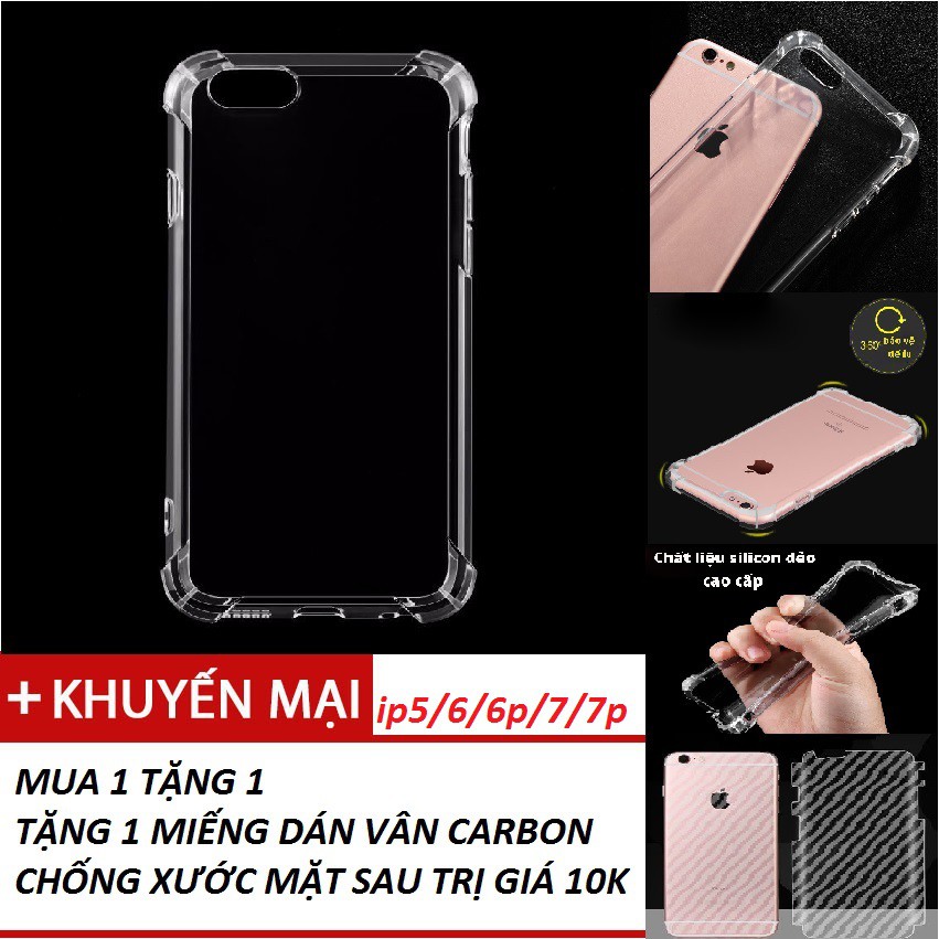 ỐP IPHONE 5 5s 6 6s 6plus 7 7plus 8 8plus X CHỐNG SỐC (tặng kèm carbon)